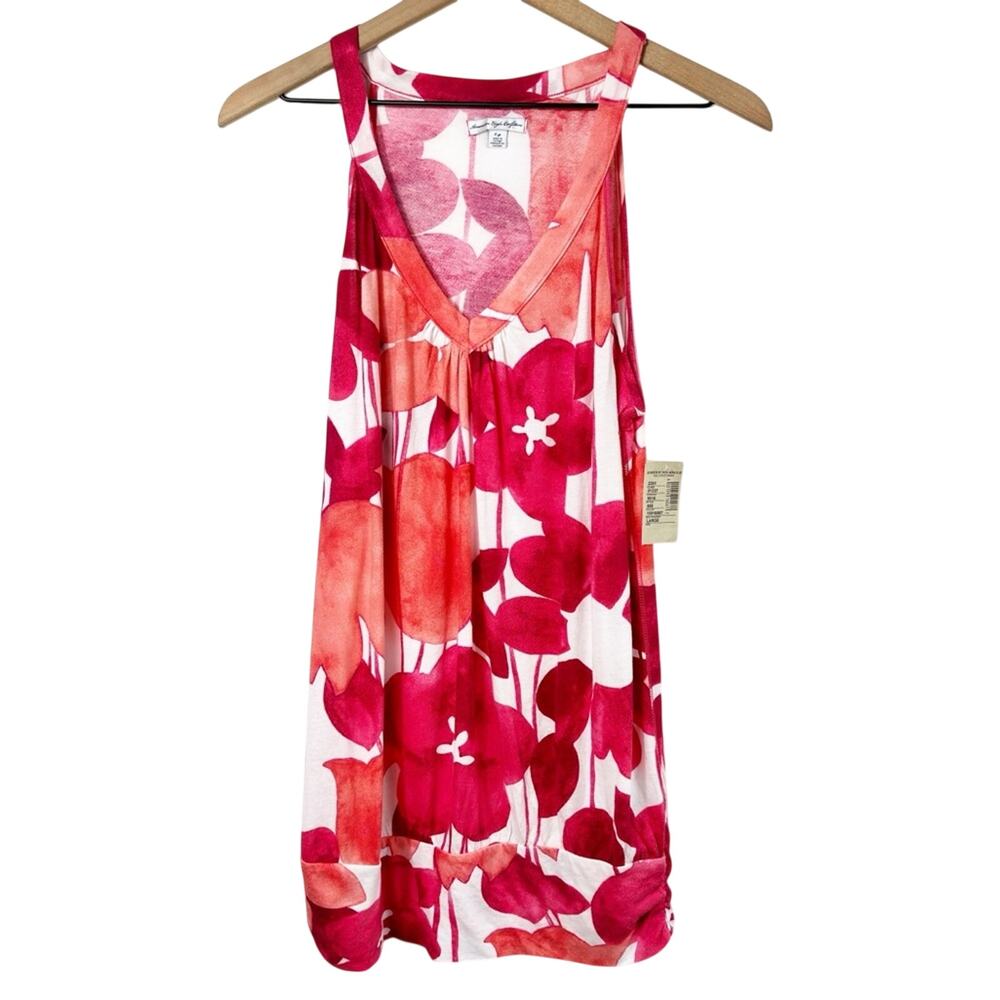 AMERICAN EAGLE OUTFITTERS WOMEN LARGE PINK FLORAL RACERBACK TANK TOP SLEEVELESS